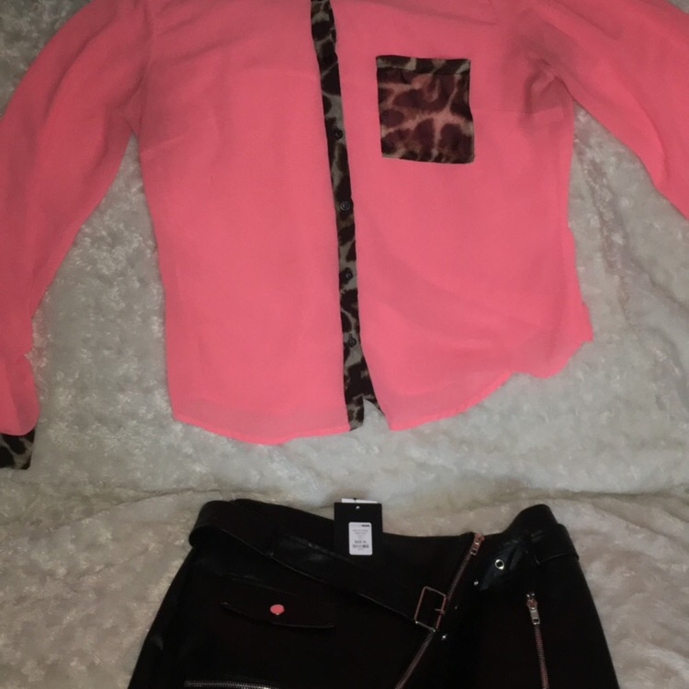 BlackLeather shirt with Leopard shirt